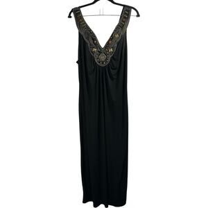 Whimsigoth Sleeveless Long Maxi Dress 1X Black Stretchy Studded Gown Fairygoth